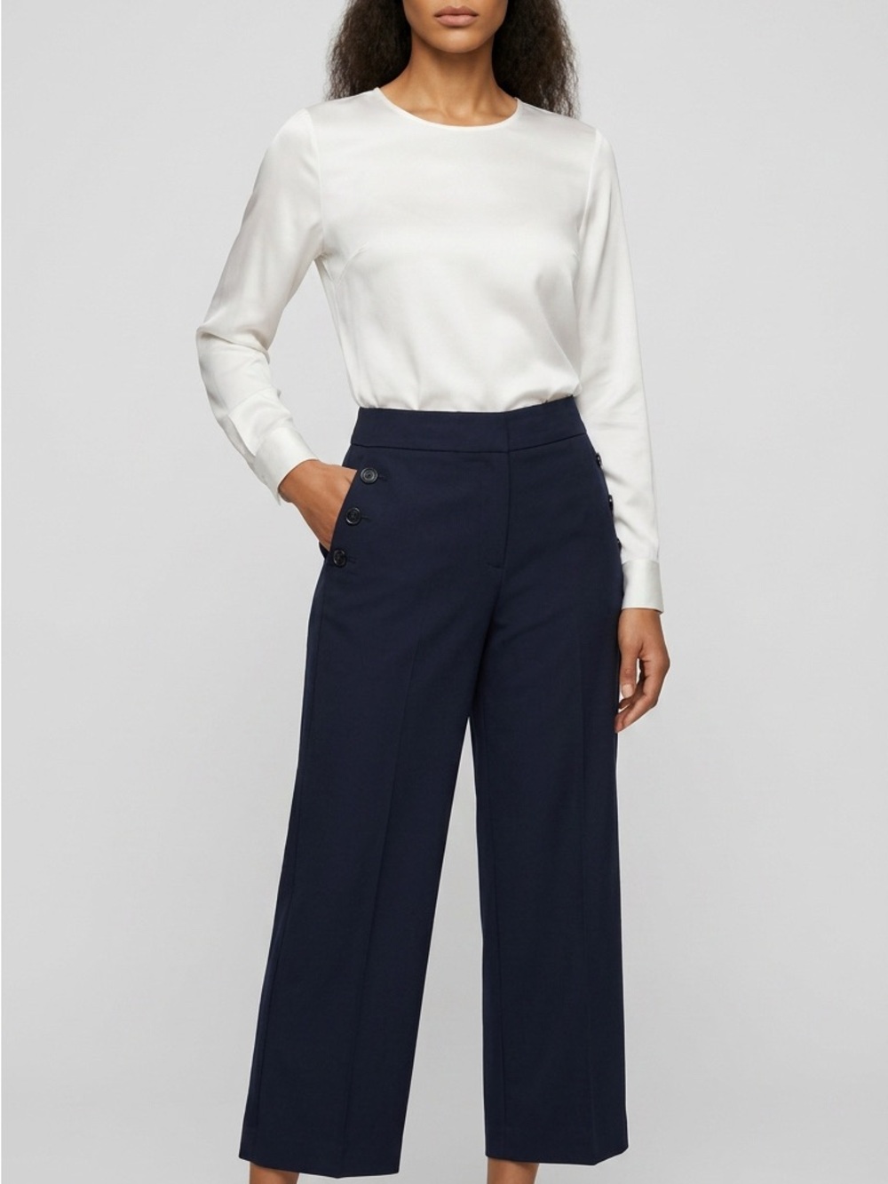 Roz & Ali Navy Wide-Leg Cropped Pants